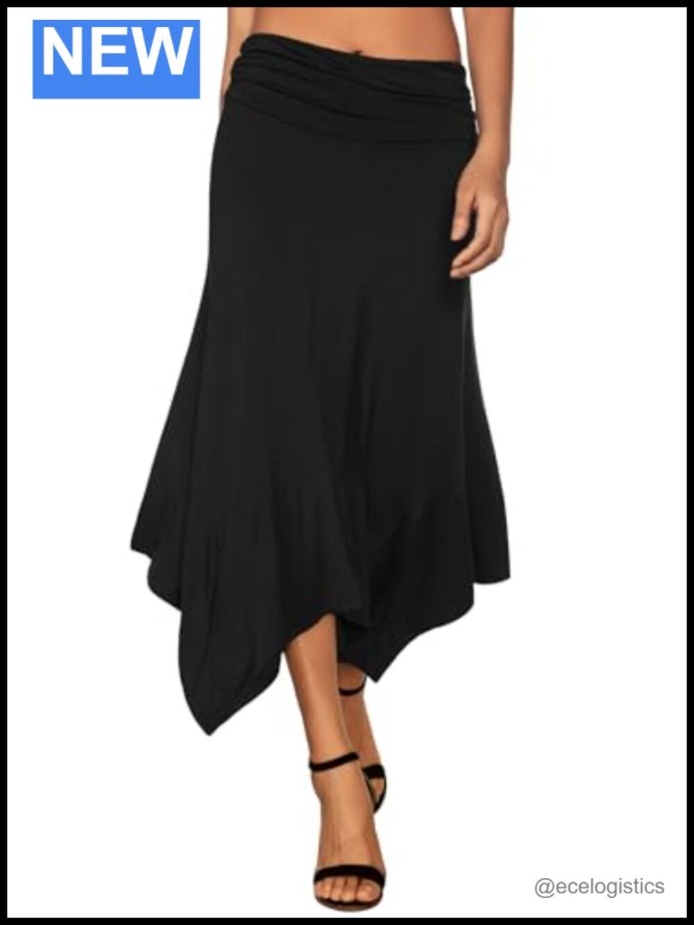 Flowy High-Low Hemline Midi Skirt with Elastic Waistband